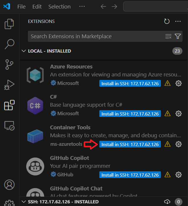 Screenshot - Installing the Container Tools extension
