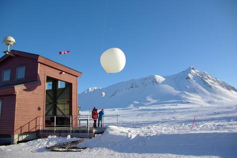 Start einer Ozonsonde an der AWIPEV Forschungsbasis auf Spitzbergen.